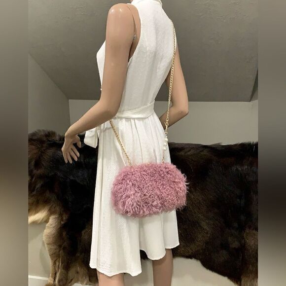 Handmade Genuine Curly Shearling Kisslock Clutch/Shoulder Bag/Crossbody - Picture 6 of 16